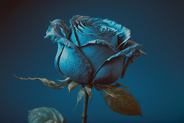 close-up blue rose isolated on blue background. Created with Generative AI technology.