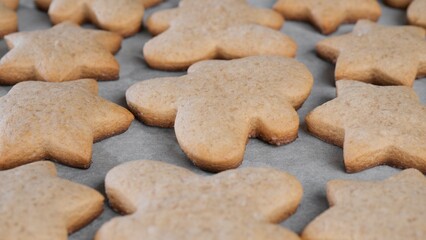 Christmas cookies. Gingerbread cookies in a plate top view. Festive gingerbread for Christmas