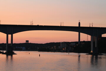 sunset on the bridge in Sweden