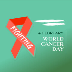World Cancer Day. Peach ribbon on a soft green background.