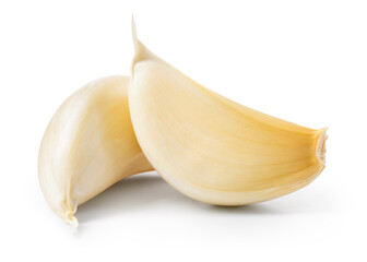Garlic clove isolated. Garlic cloves on white background. Unpeeled white garlic cloves with...