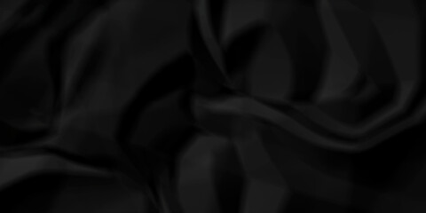 Dark Black facbric paper backdrop crumpled texture. dark black textured crumpled black paper background. panorama black paper texture background, crumpled pattern.