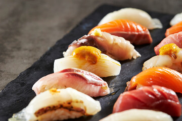  Different types of sushi on a plate