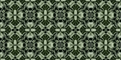 Wildflower green rustic damask seamless border. Geometric antique floral for vintage decorative edging. Vintage fashion repeat ribbon.