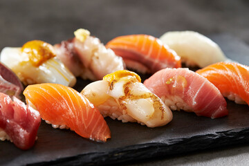  Different types of sushi on a plate