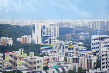 Naklejka premium arial view of singapore city buildings sunny day 