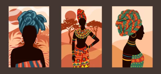 Aluminium Prints Boho Style Posters with ethnic African women. Tribal boho style. Vector illustration
