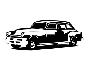 Fototapeta premium vector graphic illustration of a black classic chevy car on a white background view from the side. available eps 10.