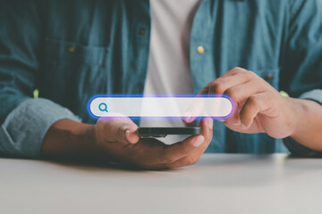 Search Engine Optimization, SEO, Man using smartphone, Big Data, Technology, Using Search console to find website, Data search technology, Finding information.