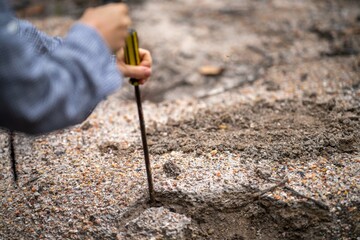 prospecting for gems and panning for gold in the bush in australia