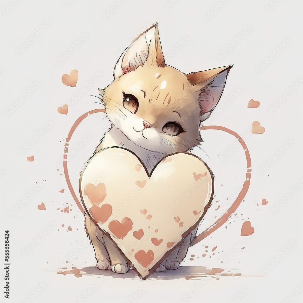 Poster a cat with a heart shaped pillow on its back., generative ai