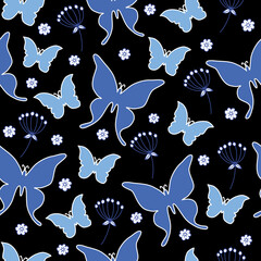Fototapeta premium Luxury seamless pattern of daisy flowers and butterfly vector. Seamless spring floral pattern. Summer beautiful textile, rustic wallpaper, surface, illustration, garden fabric, wrapping paper design.