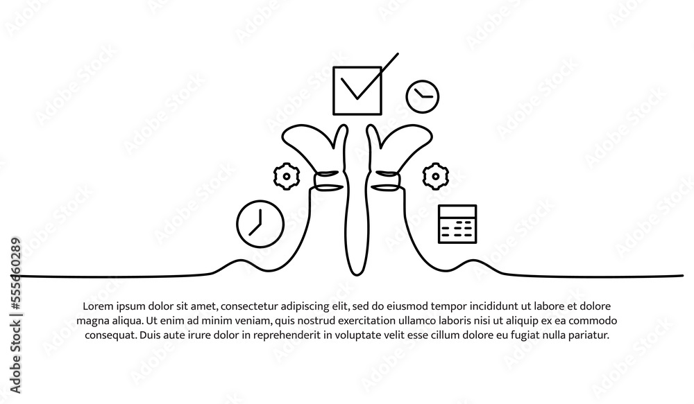 Poster continuous line design of smart planner. decorative elements drawn on a white background.