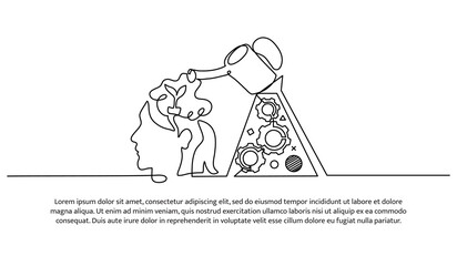 Continuous line design of thinking process development. Self awareness concept design. Decorative elements drawn on a white background.