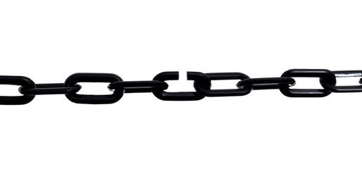 Black plastic chain on white background