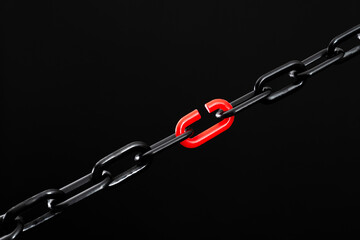 Black plastic chain one link made red