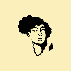 Africa map and Woman Afro Logo Design icon. isolated on white background. Vector illustration. Logo designs template
