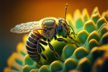 Fotobehang Honey bee on a flower close up, Generative AI © Magdalena Wojaczek