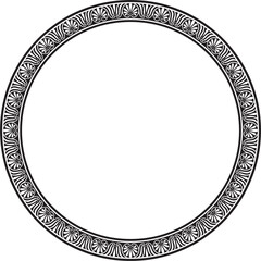 Vector black round monochrome frame, border, classic greek meander ornament. Patterned circle, ring of Ancient Greece and the Roman Empire..