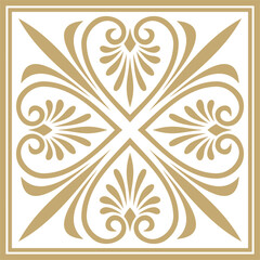 Vector golden colored square ornament of ancient Greece. Classic tile pattern of the Roman Empire..