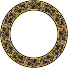 Vector gold round Russian folk ornament Khokhloma. National endless circle, border, frame of Slavic peoples, Belarusians, Ukrainians..