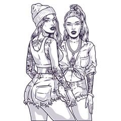 Hot tattoo girls monochrome label