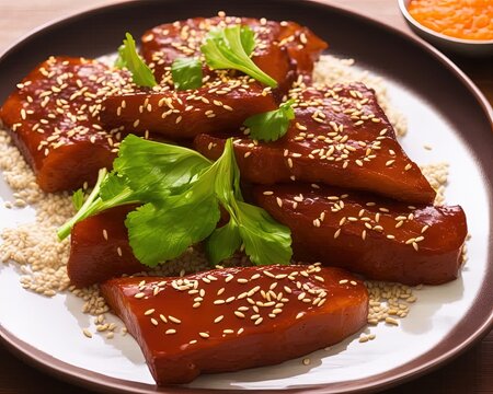 korean style sesame chicken with sauce