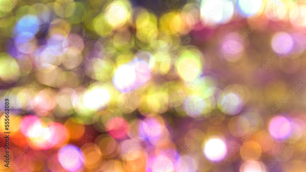 Poster particle light bokeh with multiple colour yellow pink green and purple with blurred background