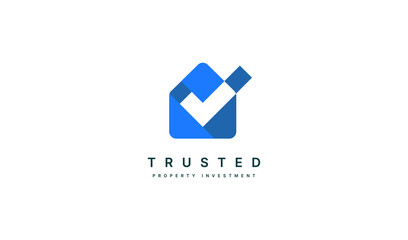House with tick logo design. house with tick suitable for business and trusted property investment company logos. house with tick flat vector logo design template element.