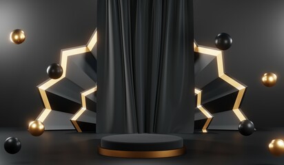 3D rendering of blank product background for cream cosmetics Modern black podium background