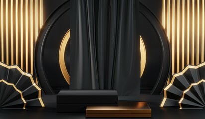 3D rendering of blank product background for cream cosmetics Modern black podium background