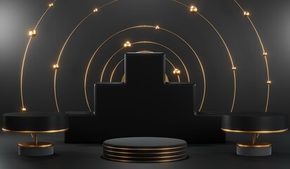 3D rendering of blank product background for cream cosmetics Modern black podium background