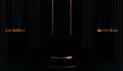 Naklejka premium 3D rendering of blank product background for cream cosmetics Modern black podium background