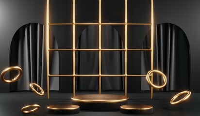 3D rendering of blank product background for cream cosmetics Modern black podium background