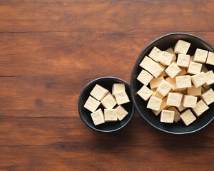 Fried tofu in bowl, Vegetarian food