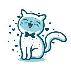 Funny cartoon smart cat logo