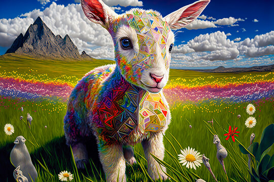 Adorable  baby goat painted with flowers