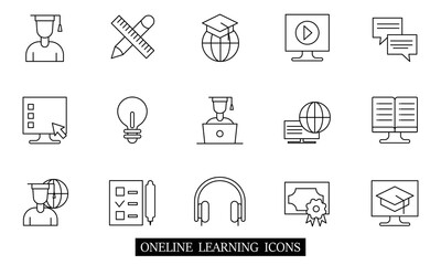  vector online  learning education icon flat.
