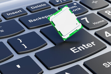 Fototapeta premium CPU on laptop keyboard, 3D rendering