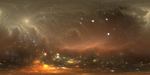 360 degree universe. Young stars blazing inside glowing nebula. Panorama, environment 360 HDRI map. Equirectangular projection, spherical panorama