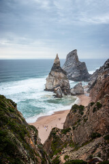 Picturesque View of Praia da Ursa Beach near Cabo da Roca, Sintra, Portugal. Beautiful Cliffs on the Atlantic Ocean.