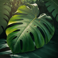 Big green jungle leaf created by Generative AI technology