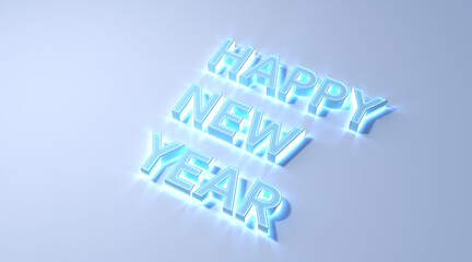 happy new year text blue color on white background 3d illustration rendering . happy new year concept