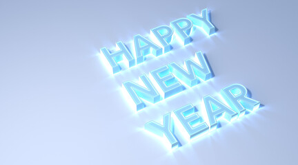 happy new year text blue color on white background 3d illustration rendering . happy new year concept