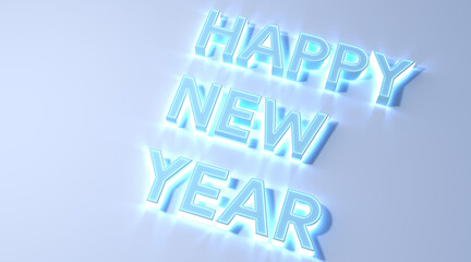 happy new year text blue color on white background 3d illustration rendering . happy new year concept