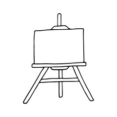Easel. Drawing board. Stand for the artist while writing a picture, drawing. Doodle. Hand drawn. Vector illustration. Outline.