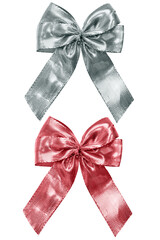 Shiny grey and pink ribbon isolated on transparent background. Suitable for all holidays, Christmas, birthday, wedding. Included work path.