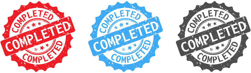 Completed Stamp Vector. Round Badge and Seal on White Background