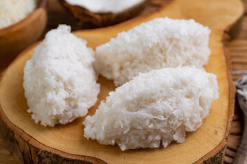 Cocada, traditional latin american coconut candy with grated coconut