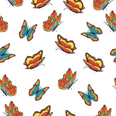 Bright multicolored butterflies seamless pattern. Wallpaper, background, children party, craft paper